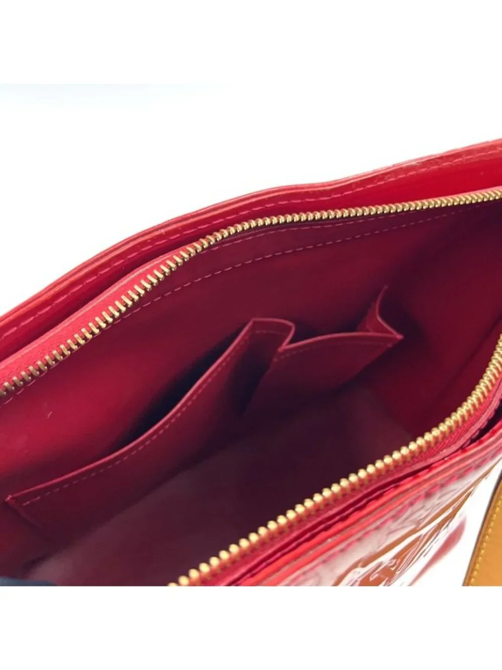 Louis Vuitton Houston Monogram Vernis Pomme D'amour Enamel Leather Red Tote Gold - Picture 13 of 14